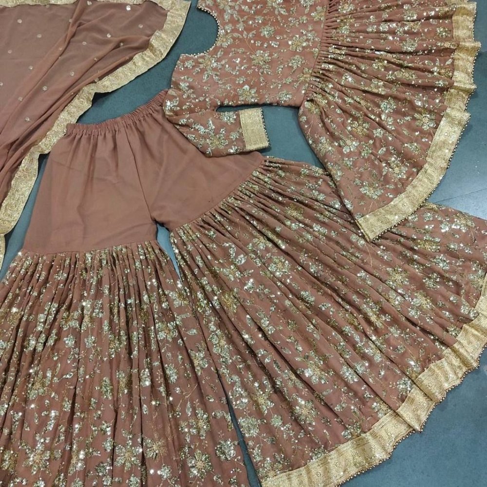 beautiful georgette shrara set with all over heavy sequence work and dupatta - Picture 3 of 5